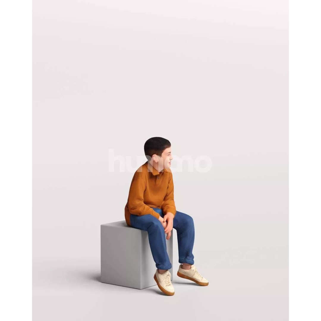 Humano Sitting Kid Boy 3D Model – Realistic PBR Character, FBX, Blender - View 6