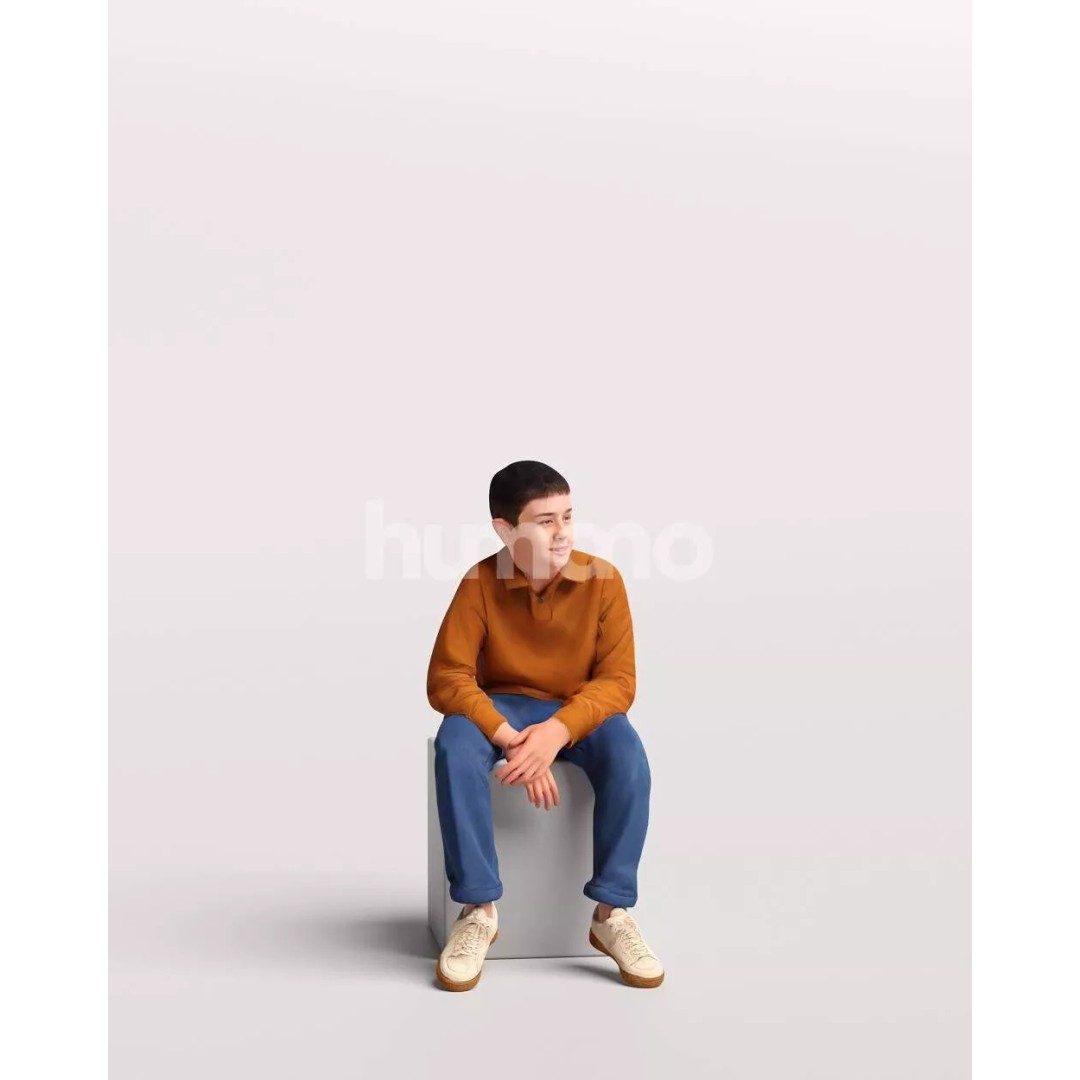 Humano Sitting Kid Boy 3D Model – Realistic PBR Character, FBX, Blender - View 7