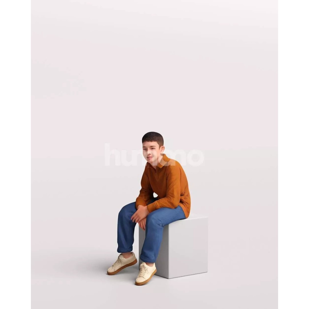 Humano Sitting Kid Boy 3D Model – Realistic PBR Character, FBX, Blender - View 9