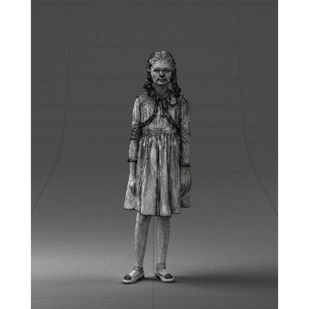 Young Girl 3D Model – Realistic Character in Blue Dress, FBX, OBJ