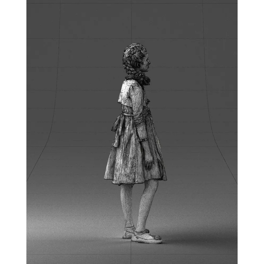 Young Girl 3D Model – Realistic Character in Blue Dress, FBX, OBJ - View 10