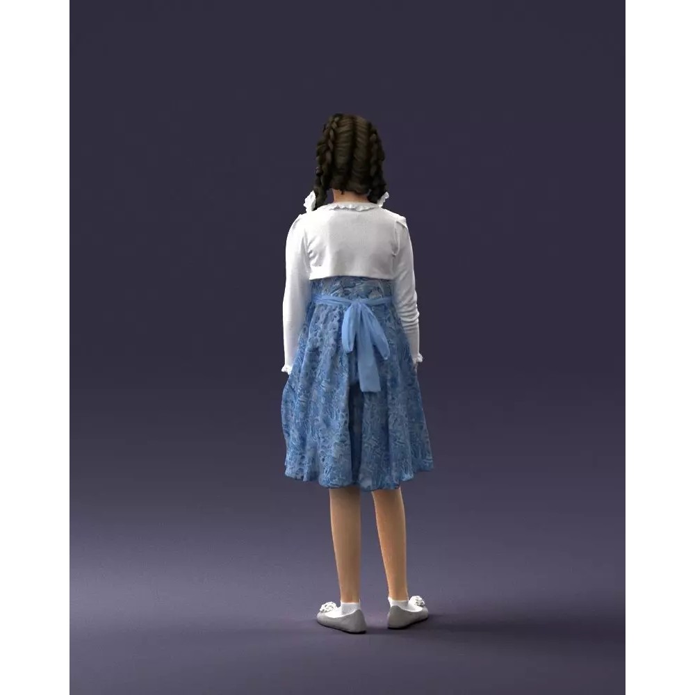 Young Girl 3D Model – Realistic Character in Blue Dress, FBX, OBJ - View 11