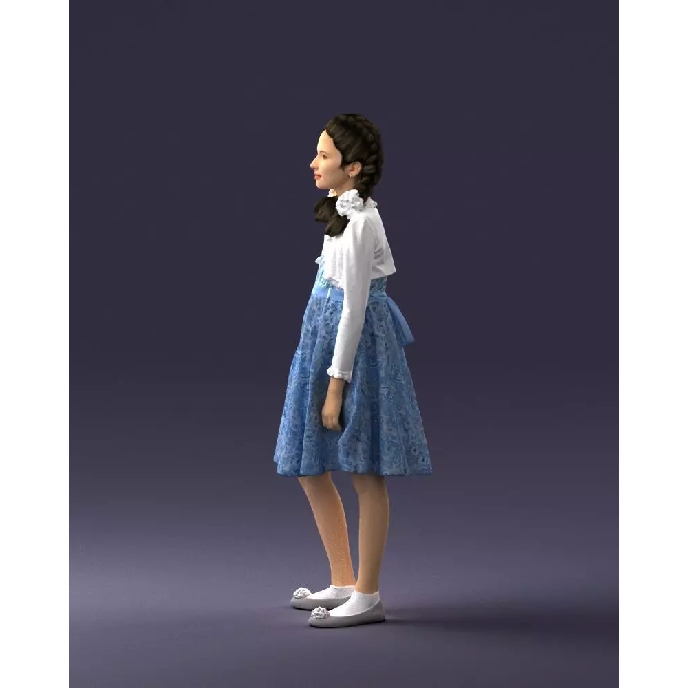 Young Girl 3D Model – Realistic Character in Blue Dress, FBX, OBJ - View 14