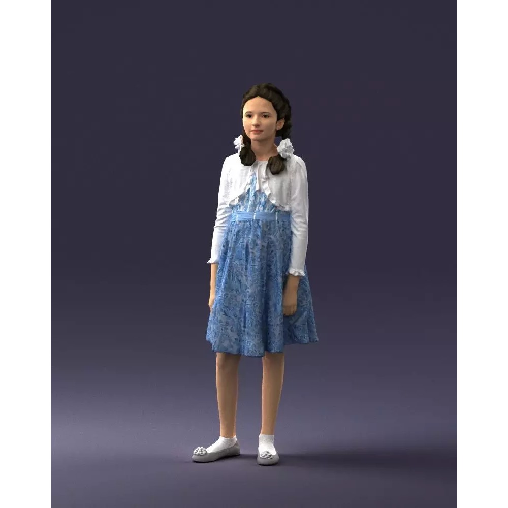 Young Girl 3D Model – Realistic Character in Blue Dress, FBX, OBJ - View 17