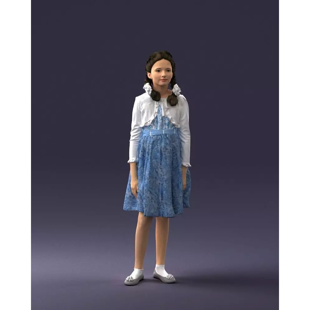 Young Girl 3D Model – Realistic Character in Blue Dress, FBX, OBJ - View 2