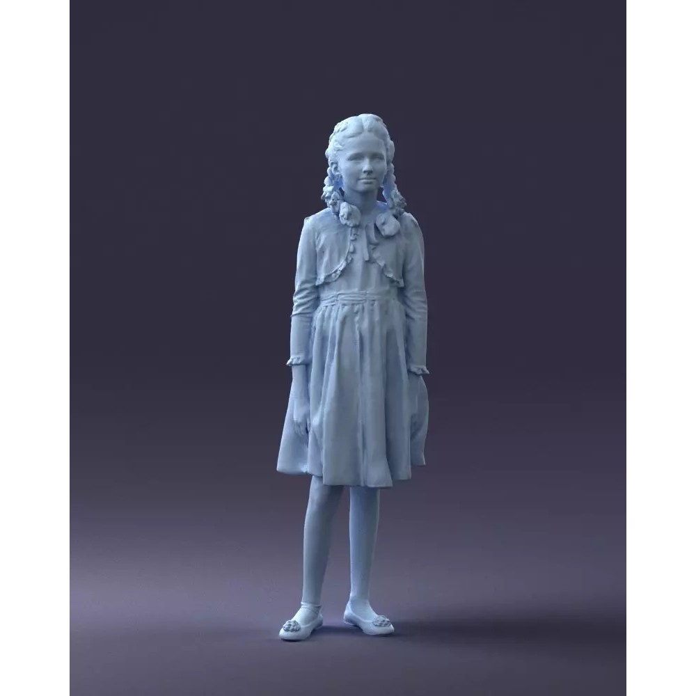 Young Girl 3D Model – Realistic Character in Blue Dress, FBX, OBJ - View 3