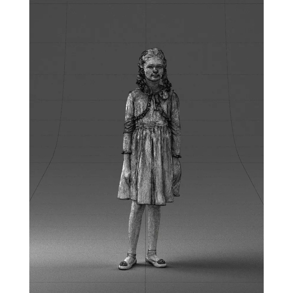 Young Girl 3D Model – Realistic Character in Blue Dress, FBX, OBJ - View 4