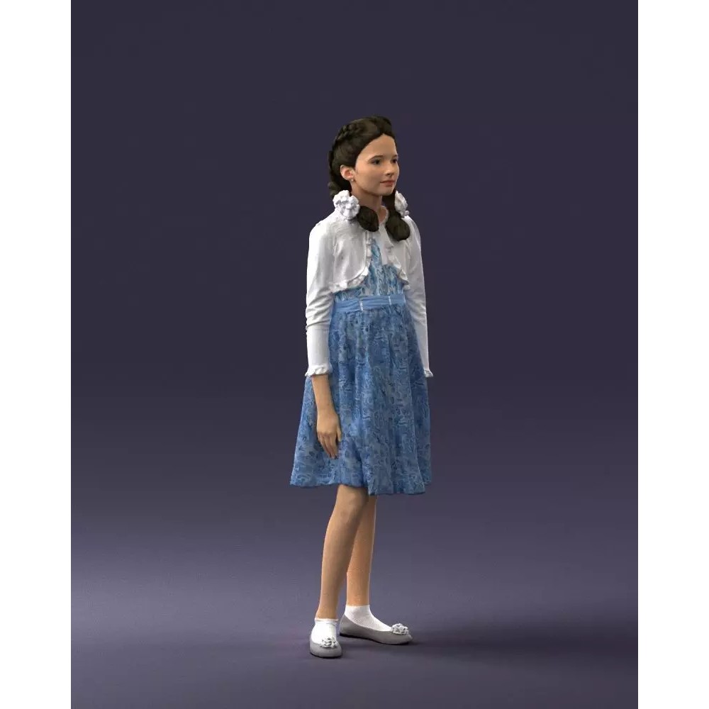 Young Girl 3D Model – Realistic Character in Blue Dress, FBX, OBJ - View 5