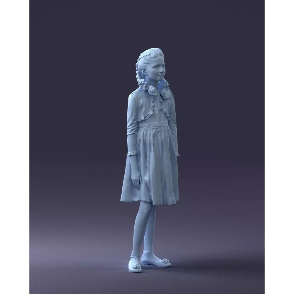 Young Girl 3D Model – Realistic Character in Blue Dress, FBX, OBJ - View 6
