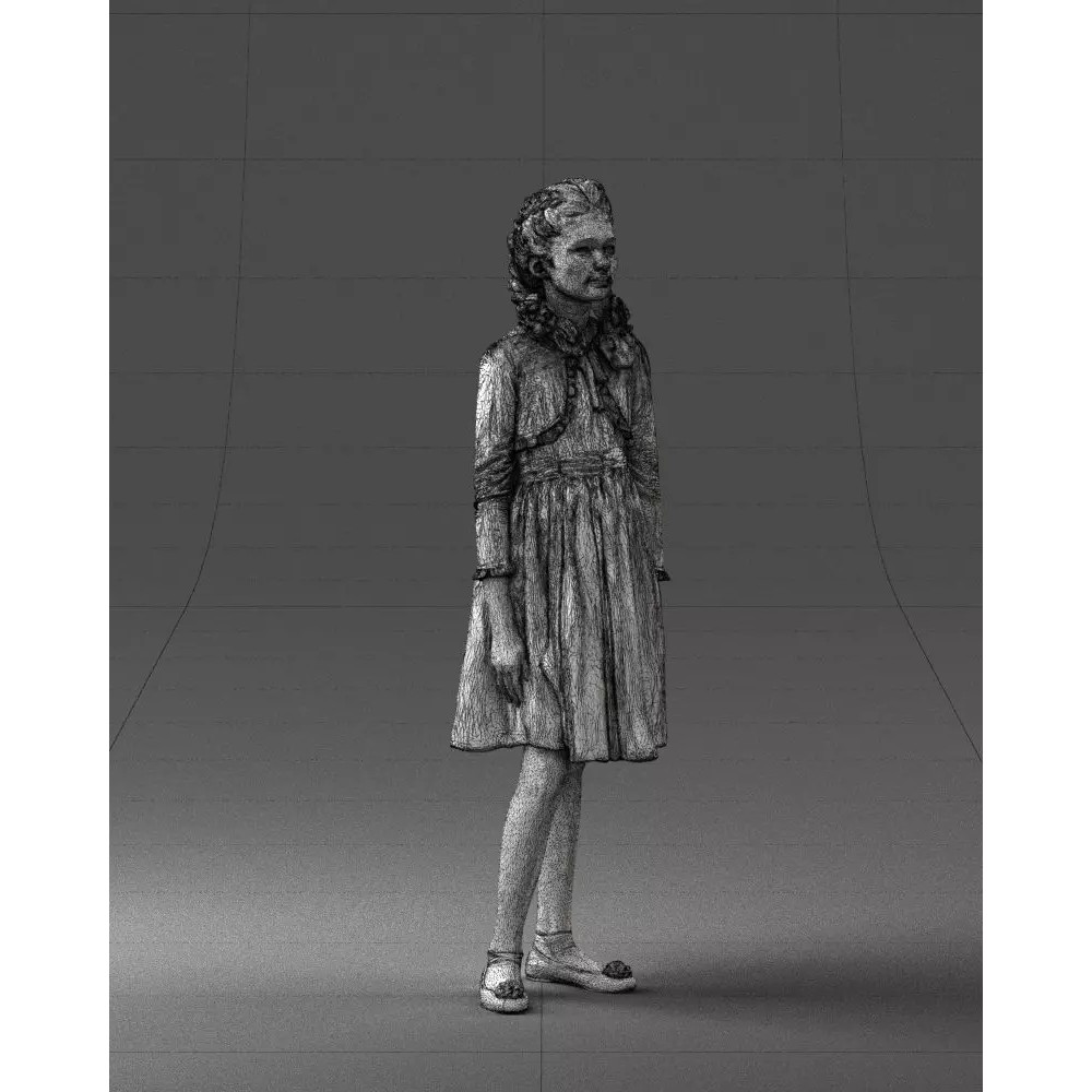 Young Girl 3D Model – Realistic Character in Blue Dress, FBX, OBJ - View 7