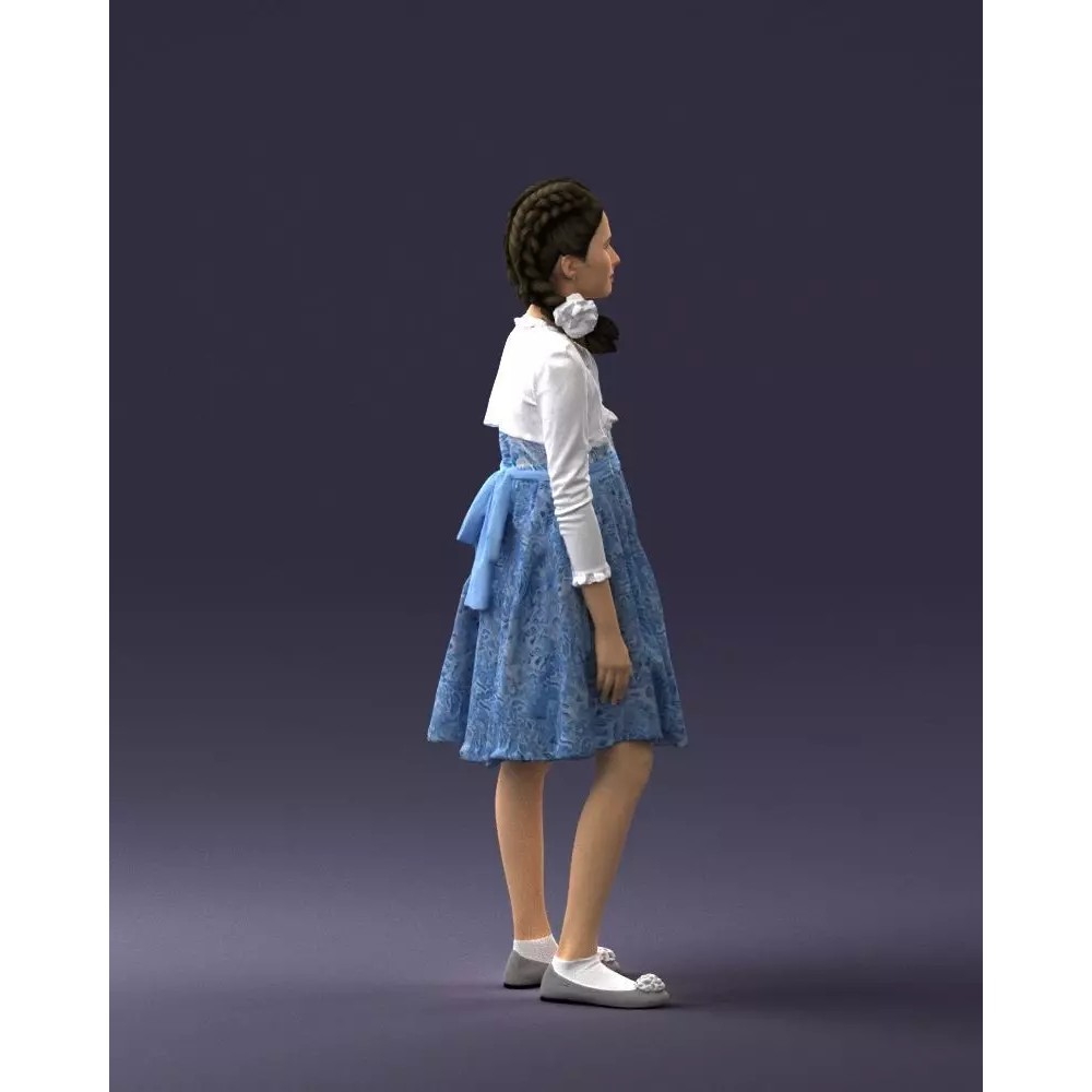 Young Girl 3D Model – Realistic Character in Blue Dress, FBX, OBJ - View 8