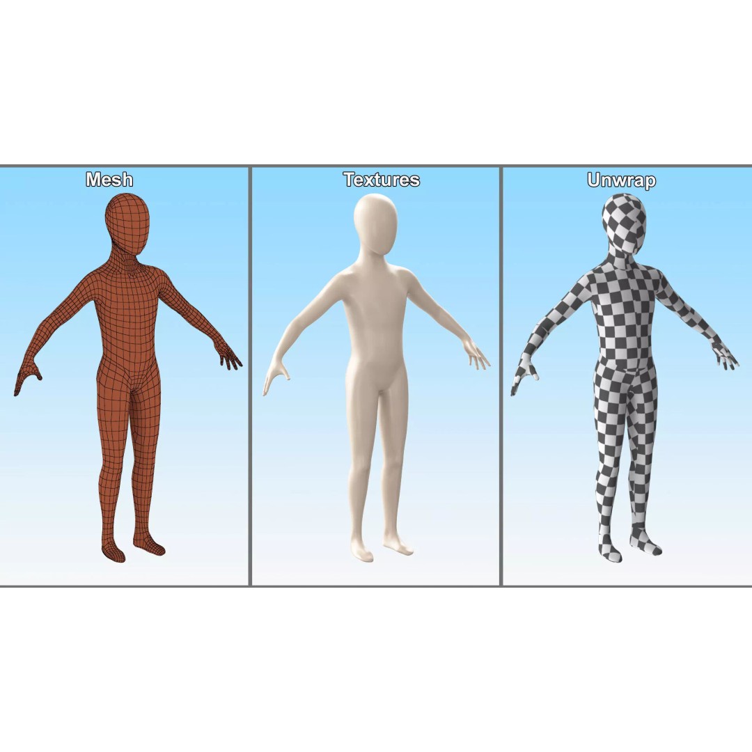 Child Mannequin 3D Model – Stylized Figure for Fashion Displays, FBX - View 14