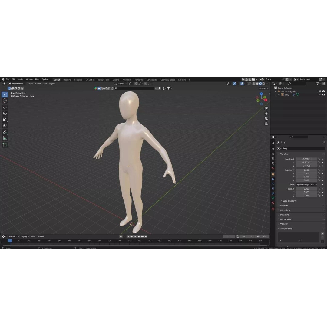 Child Mannequin 3D Model – Stylized Figure for Fashion Displays, FBX - View 16
