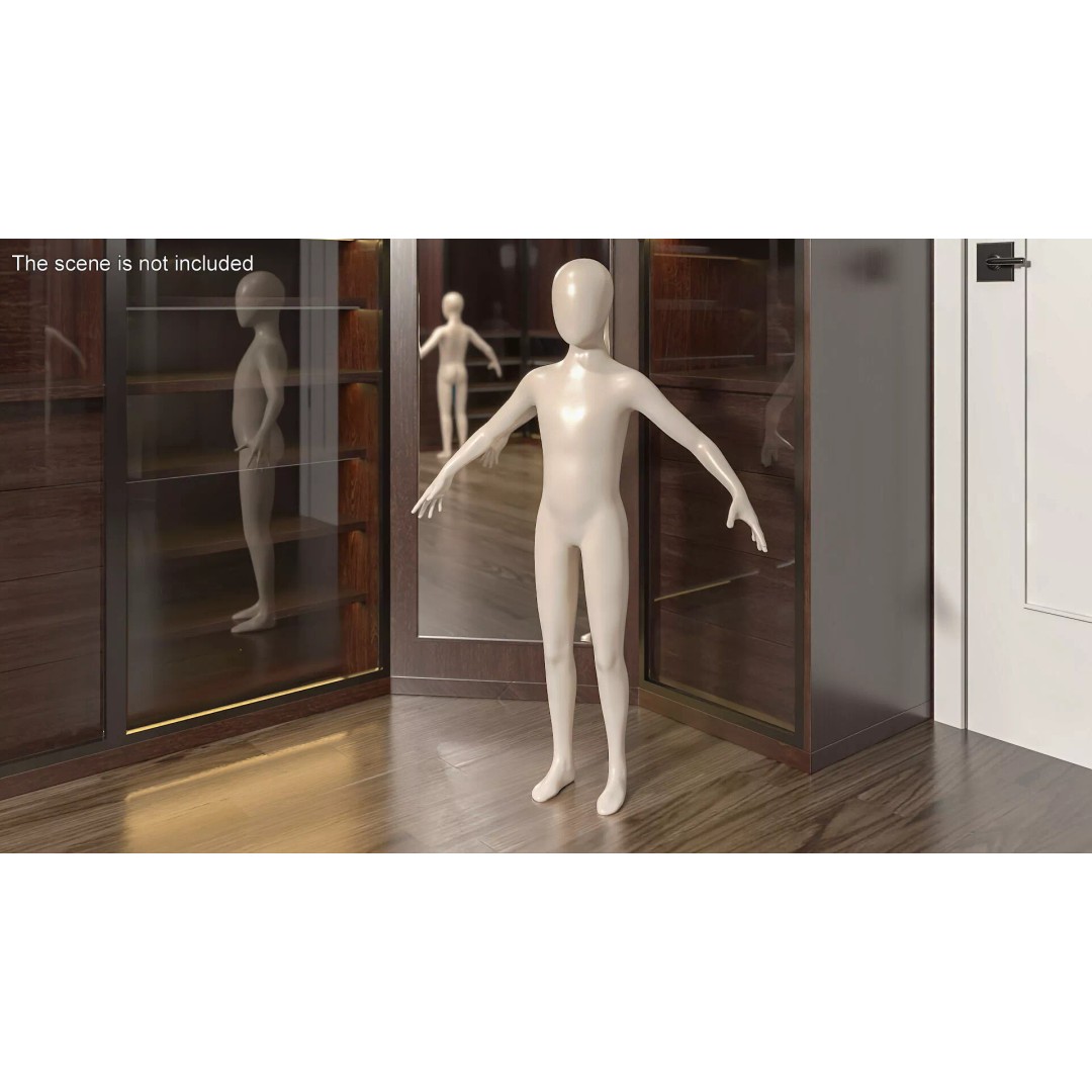Child Mannequin 3D Model – Stylized Figure for Fashion Displays, FBX - View 3