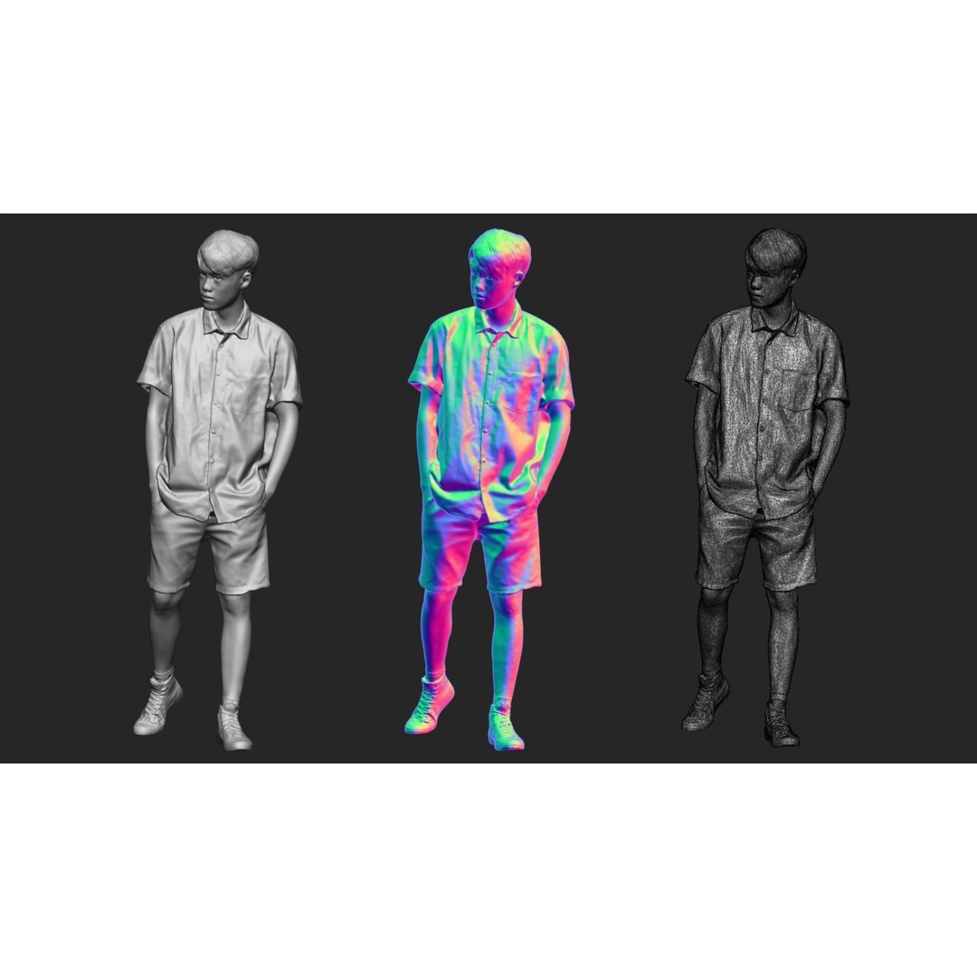Tall Young Man 3D Model – Casual Pose with Hands in Pockets, OBJ
