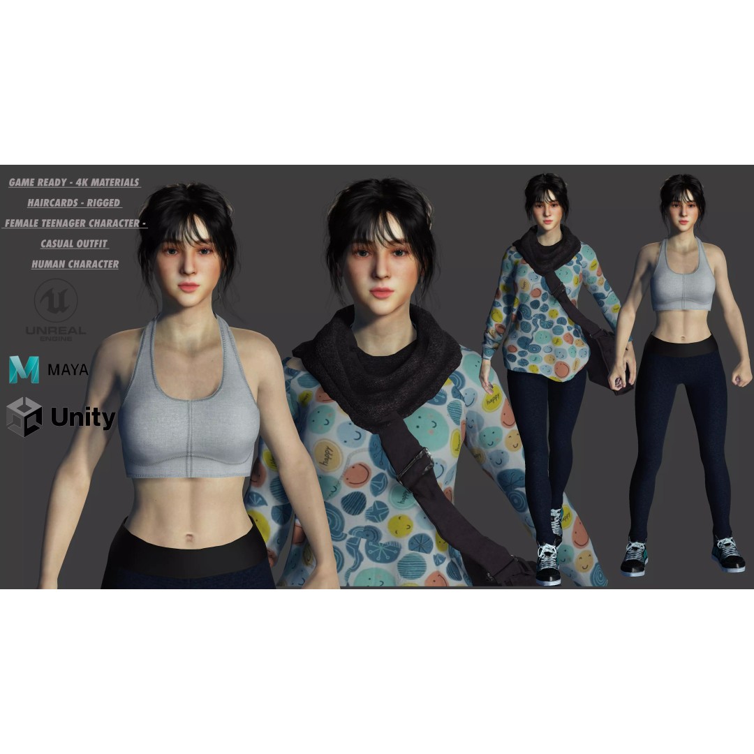 Teenage Girl 3D Model – Realistic Casual Character, Game Ready - View 2