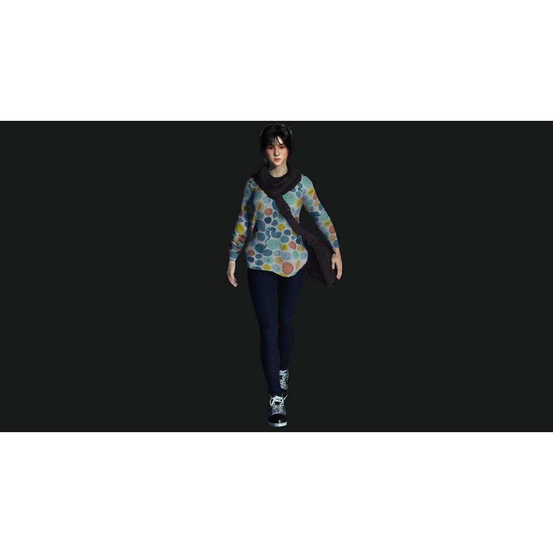 Teenage Girl 3D Model – Realistic Casual Character, Game Ready - View 3