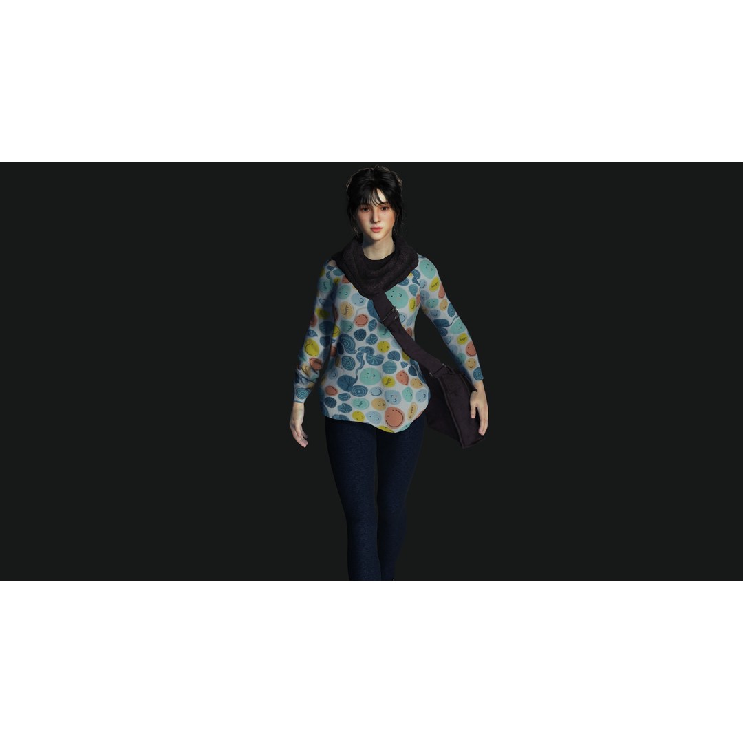 Teenage Girl 3D Model – Realistic Casual Character, Game Ready - View 4