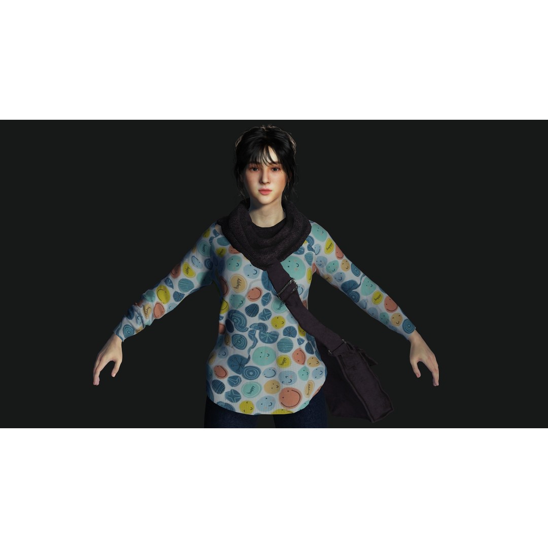 Teenage Girl 3D Model – Realistic Casual Character, Game Ready - View 8