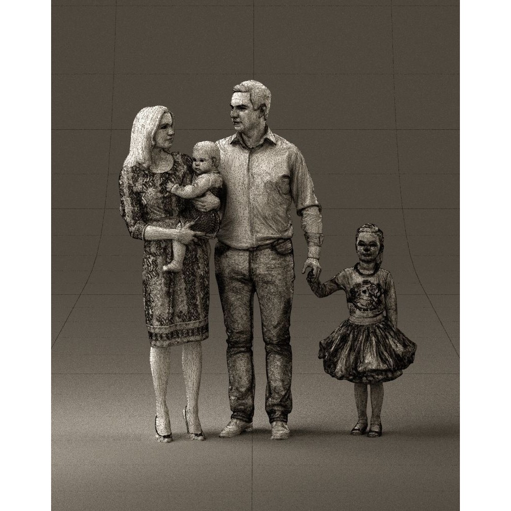 Family Man, Woman, Child & Girl 3D Model – High Poly Realistic Character