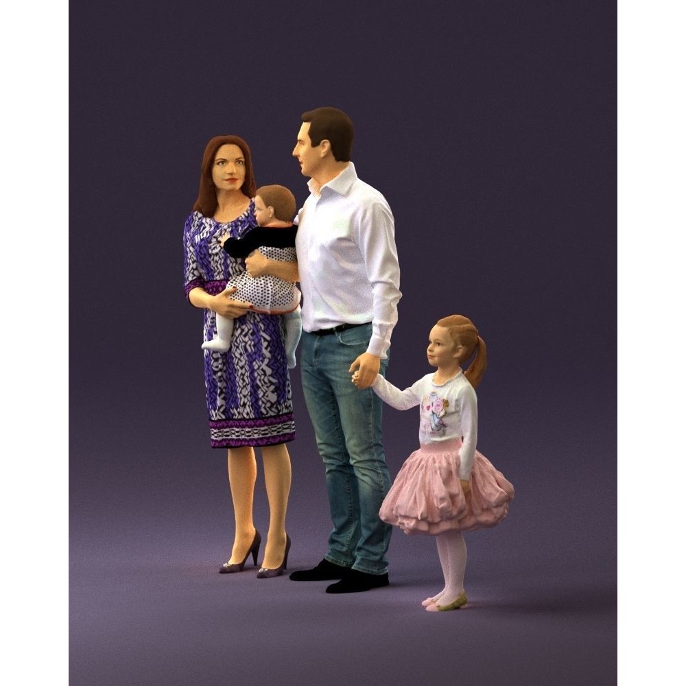 Family Man, Woman, Child & Girl 3D Model – High Poly Realistic Character - View 11