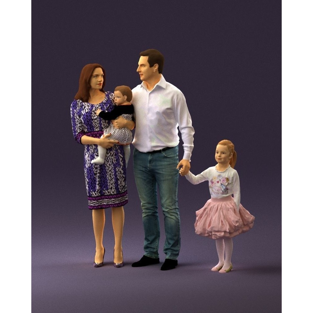 Family Man, Woman, Child & Girl 3D Model – High Poly Realistic Character - View 12