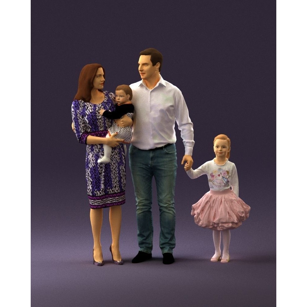 Family Man, Woman, Child & Girl 3D Model – High Poly Realistic Character - View 13