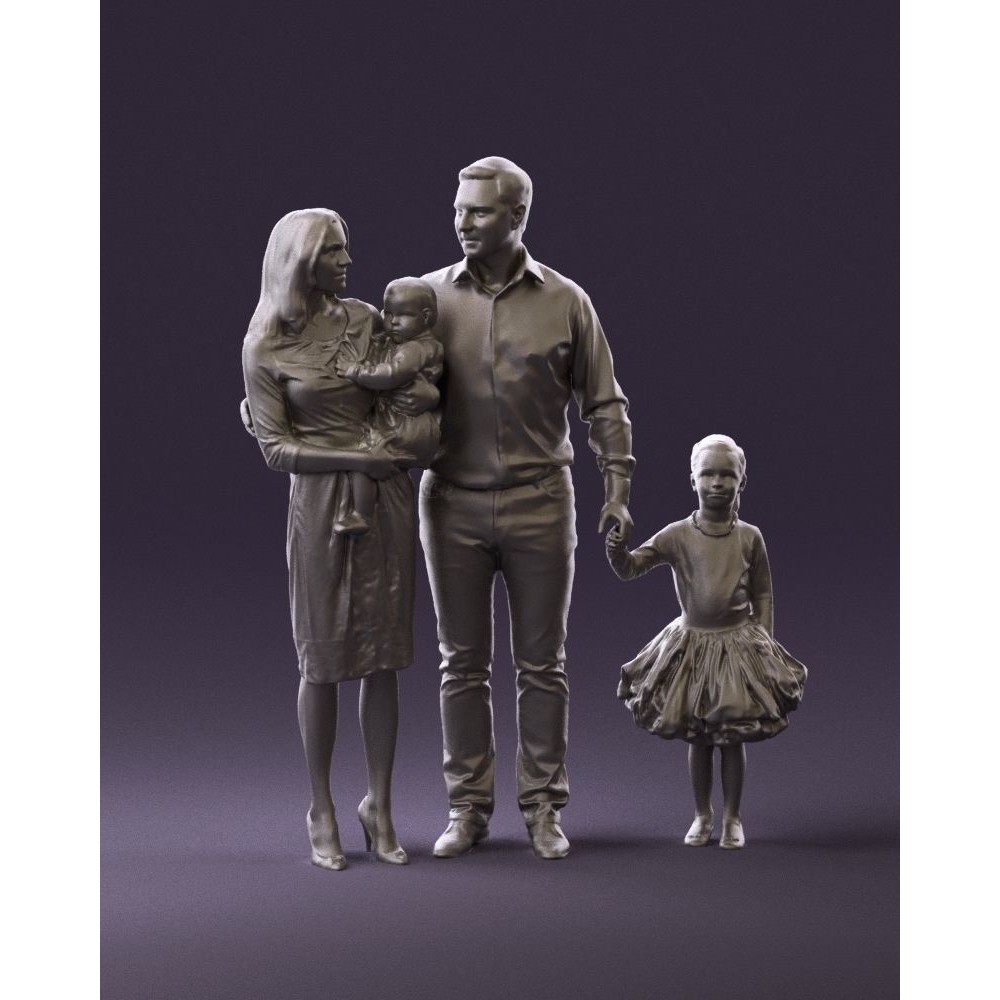 Family Man, Woman, Child & Girl 3D Model – High Poly Realistic Character - View 14
