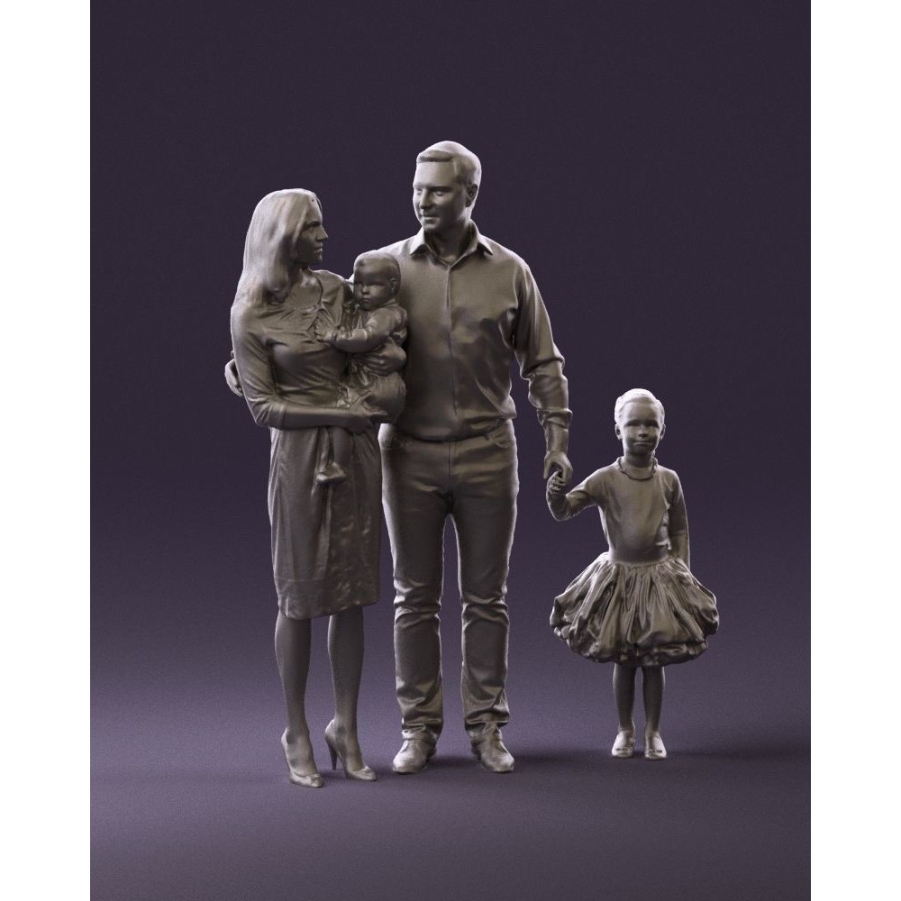 Family Man, Woman, Child & Girl 3D Model – High Poly Realistic Character - View 15