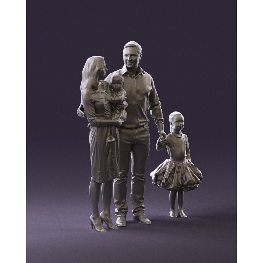 Family Man, Woman, Child & Girl 3D Model – High Poly Realistic Character - View 16