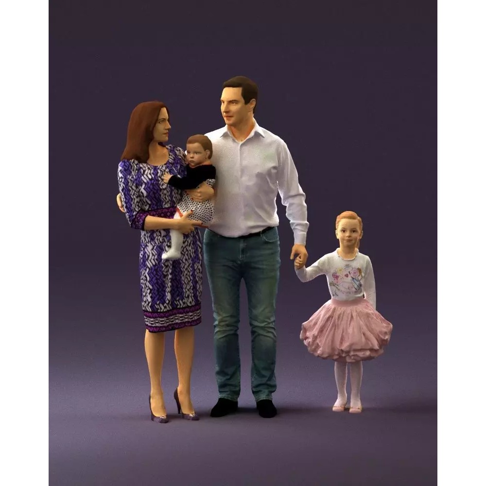 Family Man, Woman, Child & Girl 3D Model – High Poly Realistic Character - View 2