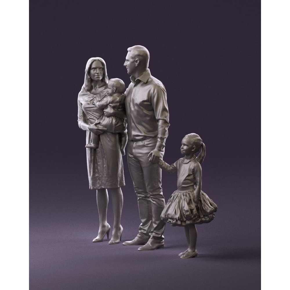 Family Man, Woman, Child & Girl 3D Model – High Poly Realistic Character - View 23