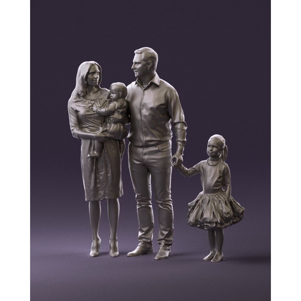 Family Man, Woman, Child & Girl 3D Model – High Poly Realistic Character - View 24