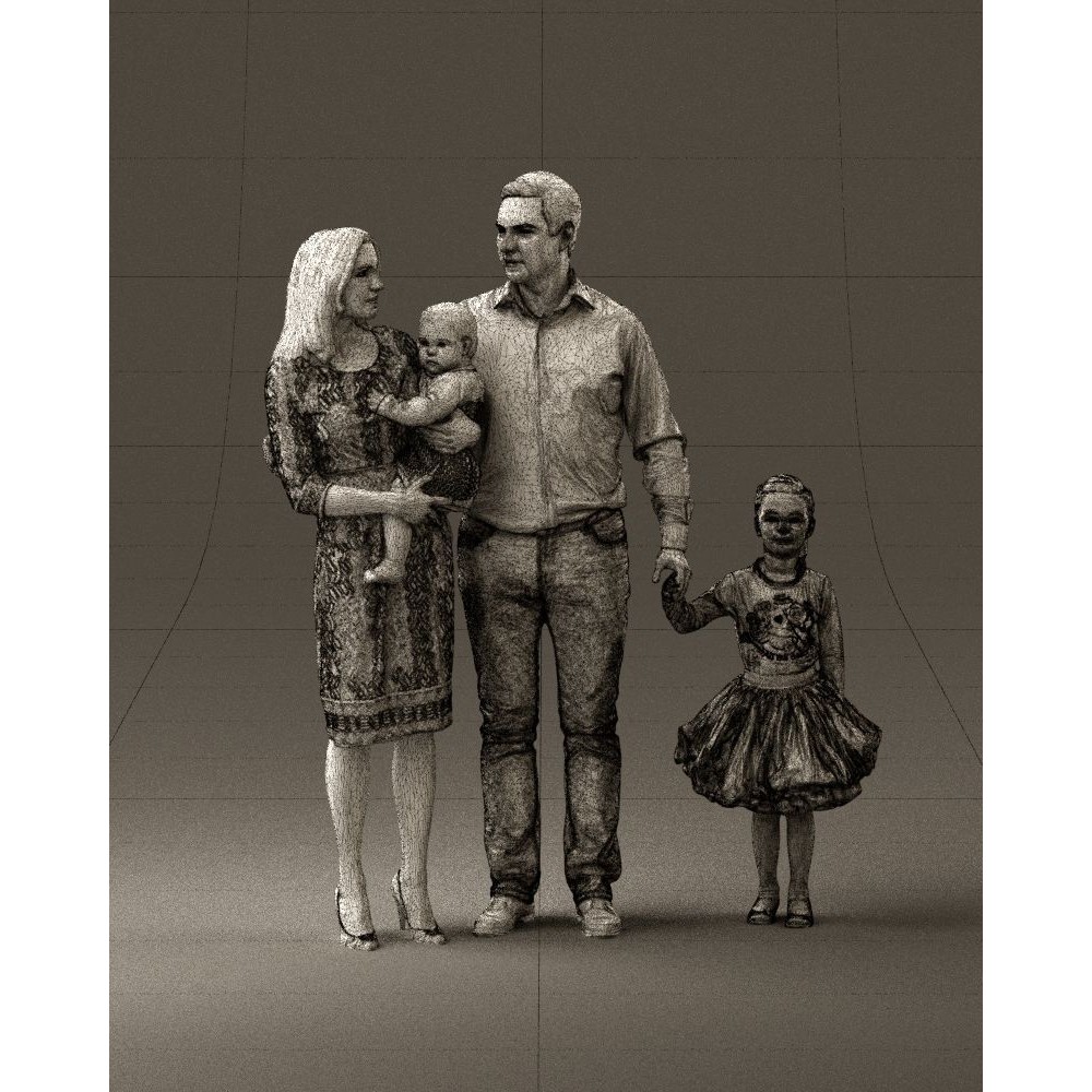 Family Man, Woman, Child & Girl 3D Model – High Poly Realistic Character - View 26