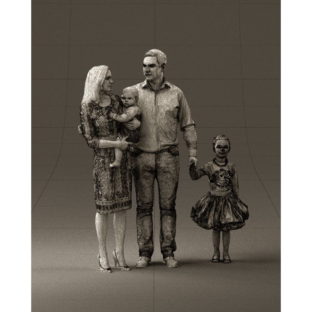 Family Man, Woman, Child & Girl 3D Model – High Poly Realistic Character - View 27