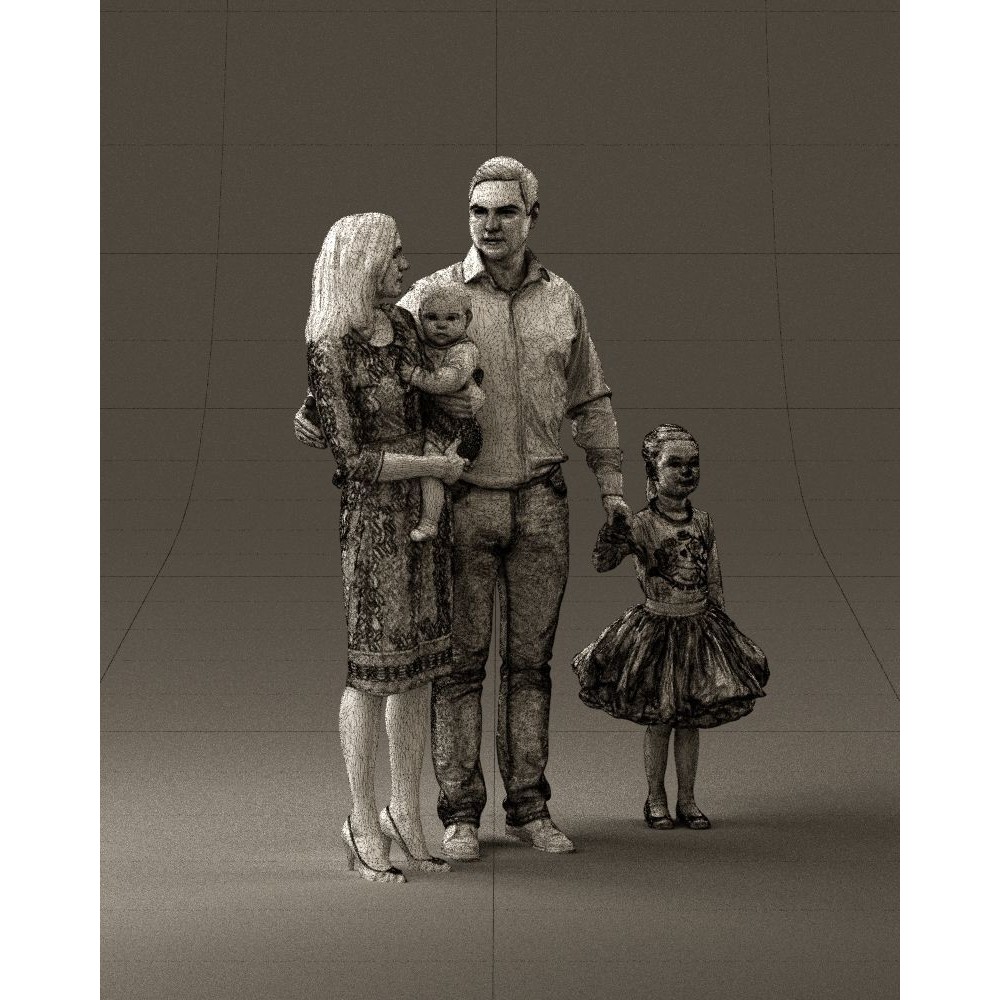 Family Man, Woman, Child & Girl 3D Model – High Poly Realistic Character - View 28