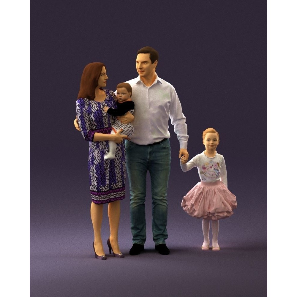 Family Man, Woman, Child & Girl 3D Model – High Poly Realistic Character - View 3