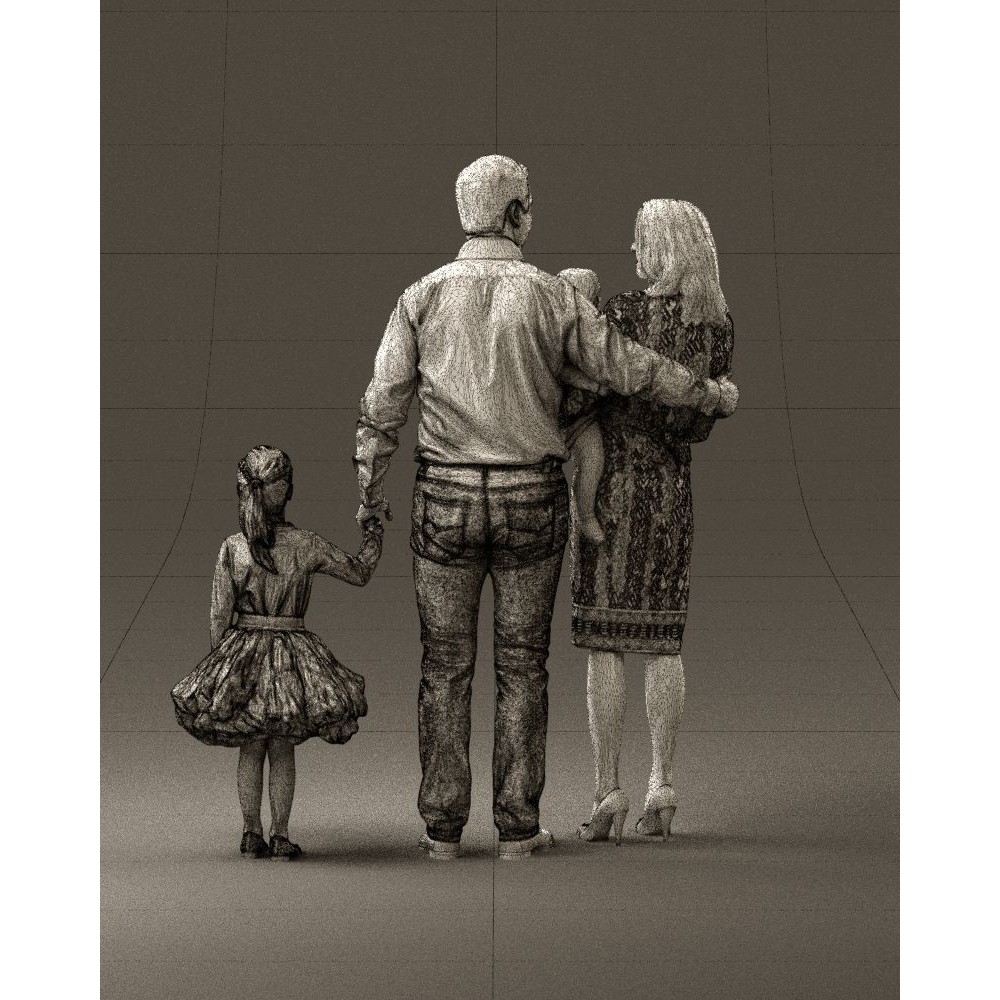 Family Man, Woman, Child & Girl 3D Model – High Poly Realistic Character - View 32