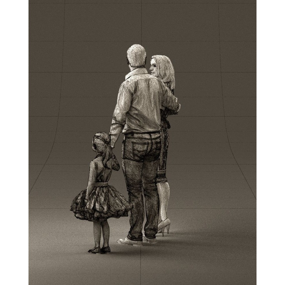 Family Man, Woman, Child & Girl 3D Model – High Poly Realistic Character - View 33