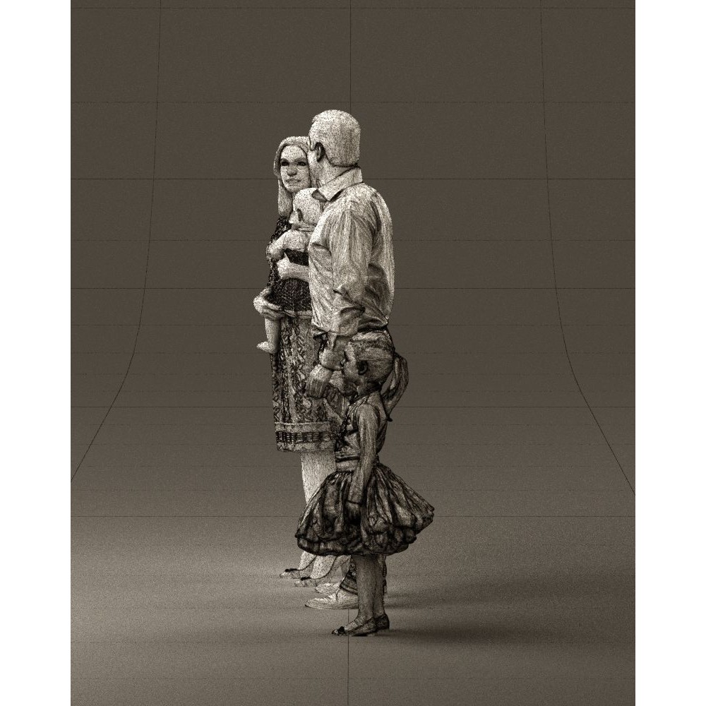 Family Man, Woman, Child & Girl 3D Model – High Poly Realistic Character - View 34