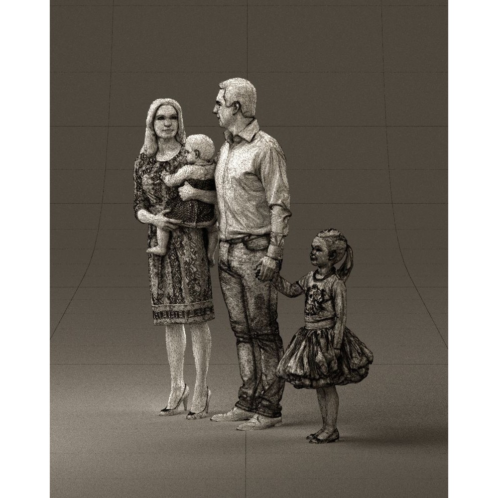 Family Man, Woman, Child & Girl 3D Model – High Poly Realistic Character - View 35