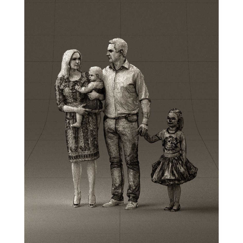 Family Man, Woman, Child & Girl 3D Model – High Poly Realistic Character - View 36