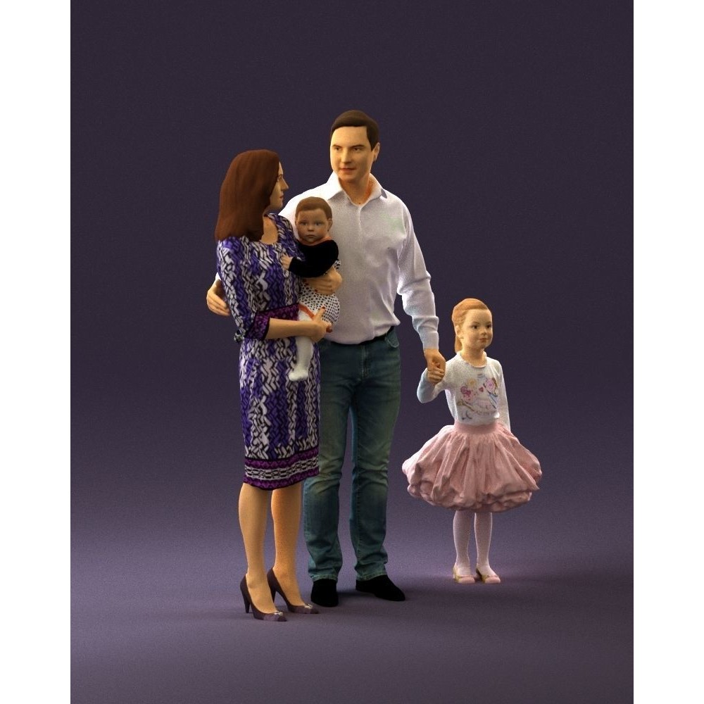 Family Man, Woman, Child & Girl 3D Model – High Poly Realistic Character - View 4