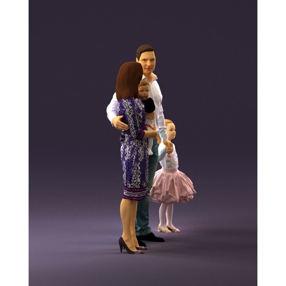Family Man, Woman, Child & Girl 3D Model – High Poly Realistic Character - View 5