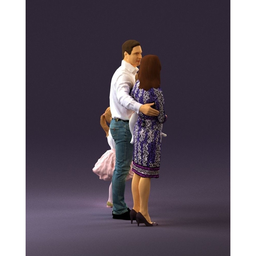 Family Man, Woman, Child & Girl 3D Model – High Poly Realistic Character - View 6