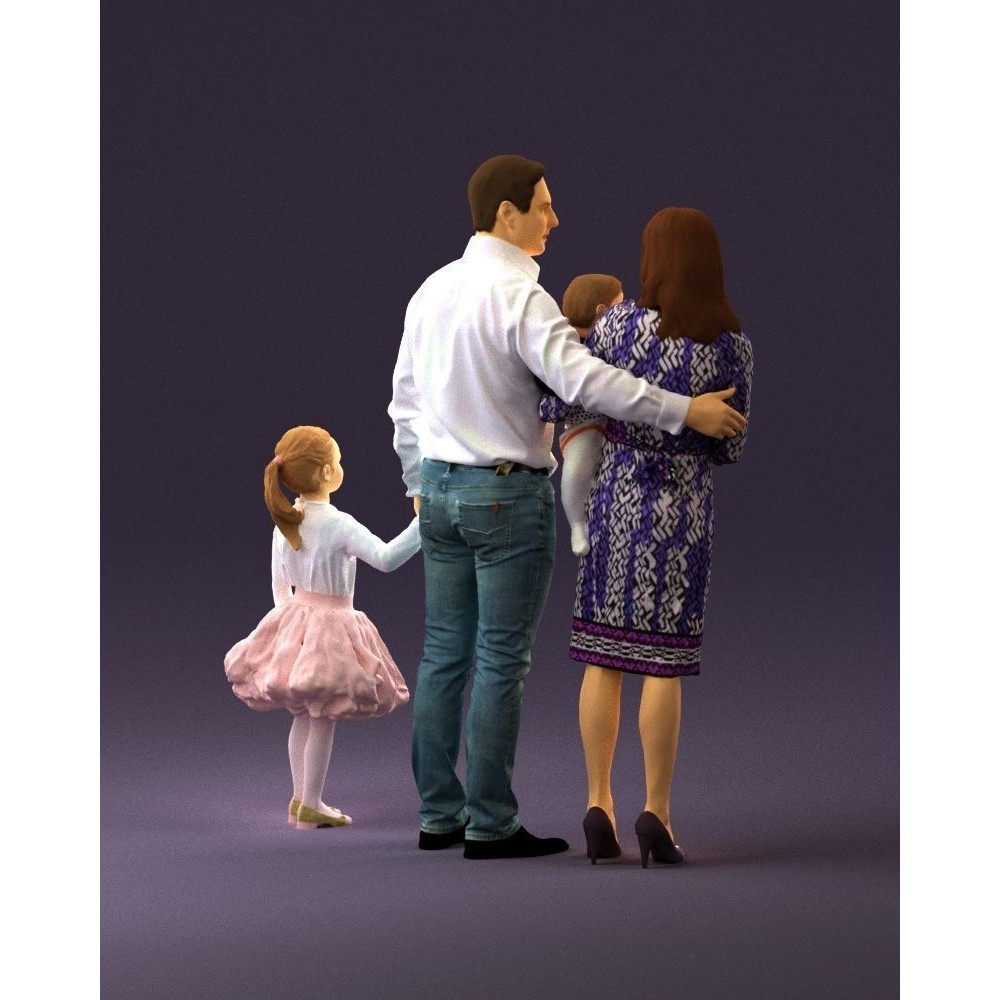 Family Man, Woman, Child & Girl 3D Model – High Poly Realistic Character - View 7