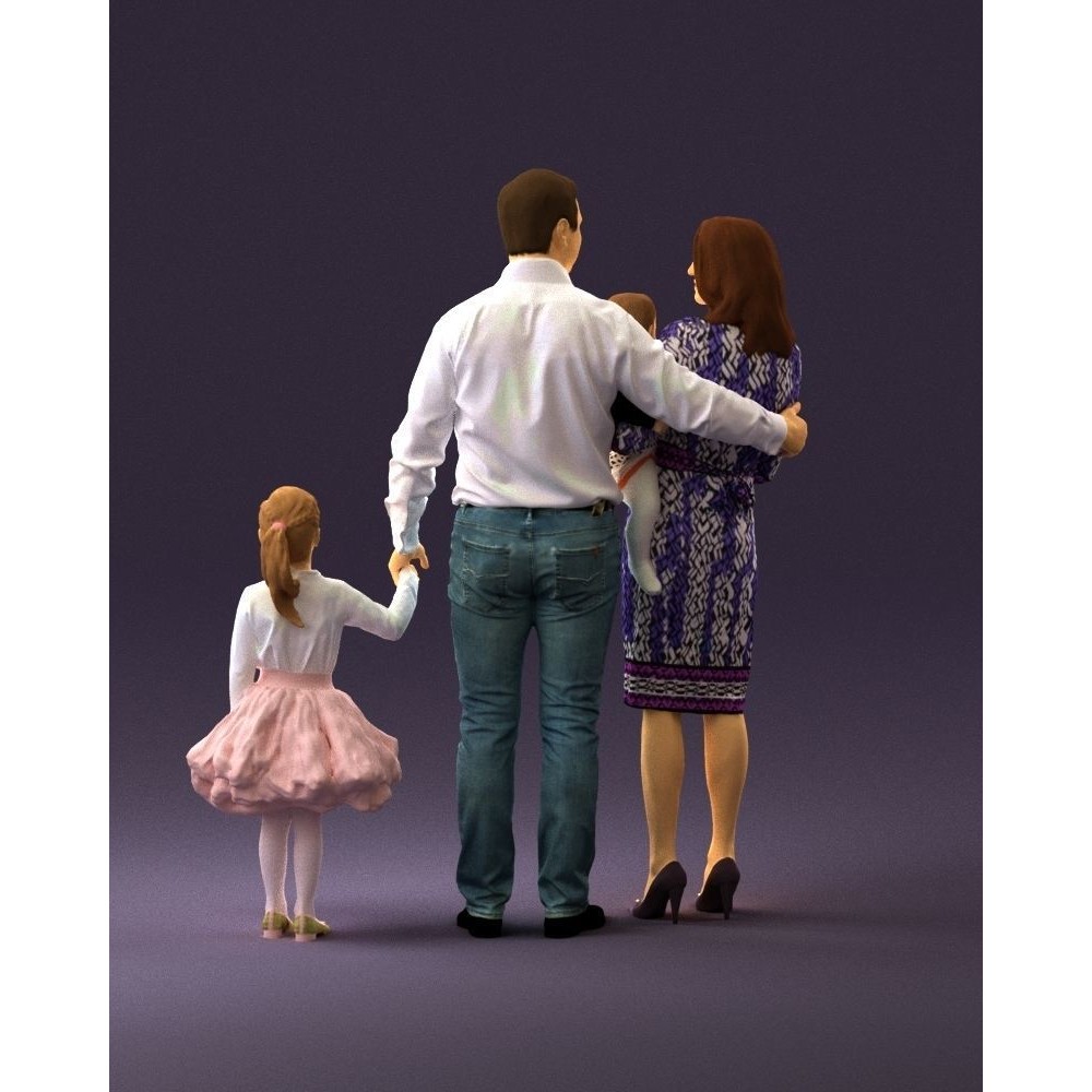 Family Man, Woman, Child & Girl 3D Model – High Poly Realistic Character - View 8