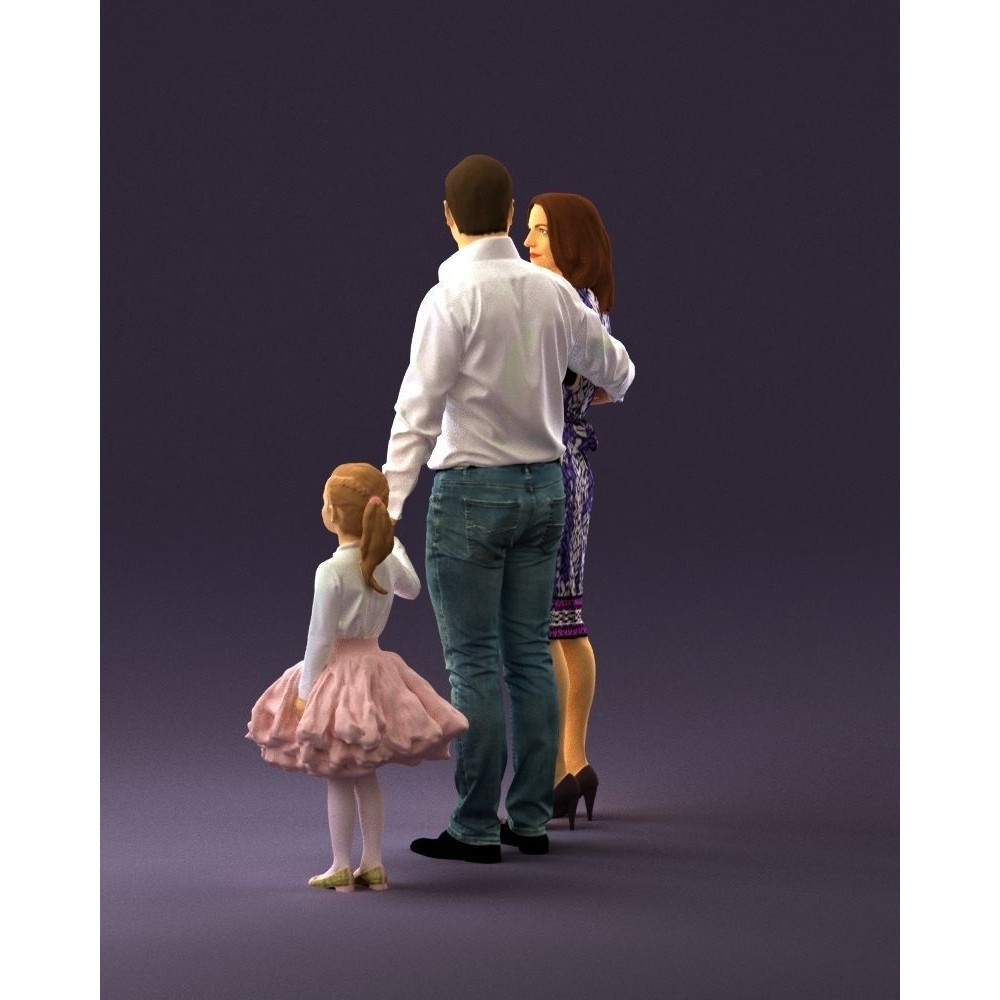 Family Man, Woman, Child & Girl 3D Model – High Poly Realistic Character - View 9