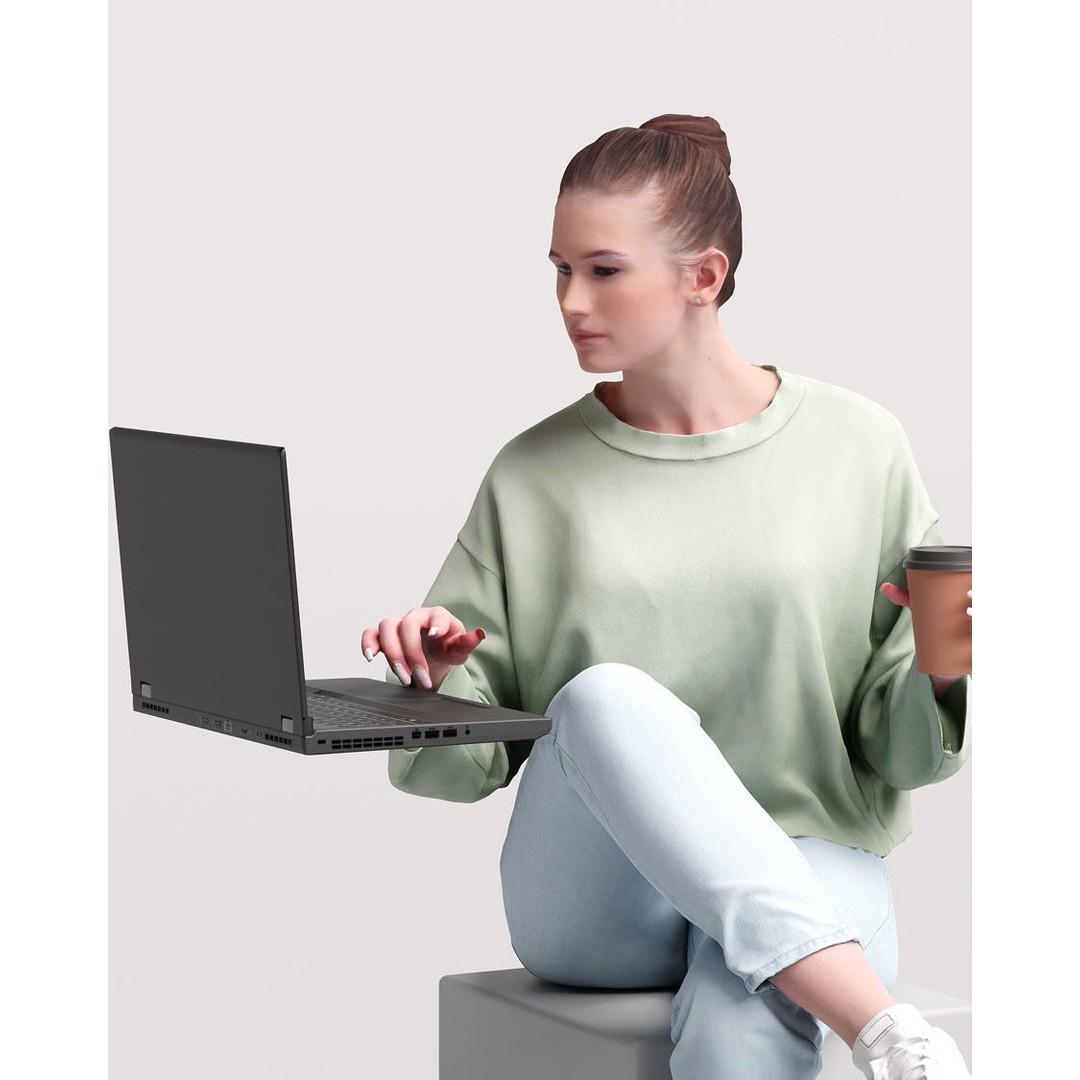 Humano Woman 3D Model – Realistic Café Character, PBR Textures - View 9