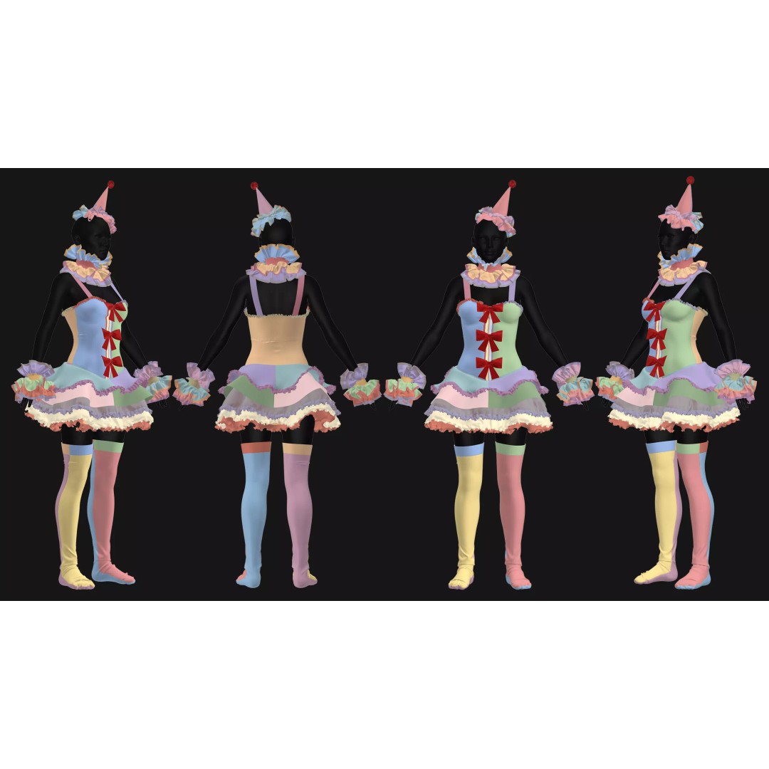 Female Clown Outfit 3D Model – High Poly Game-Ready Asset, FBX & OBJ - View 10